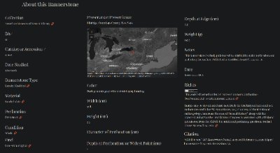 An archival database record displaying geographical and historical metadata for the artifact.