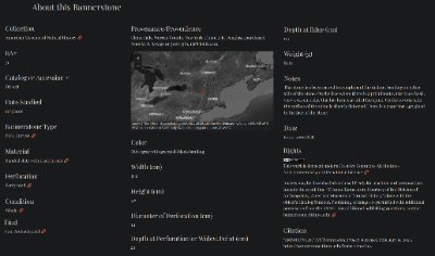 A digital catalog interface displaying provenance and archaeological data for the artifact.