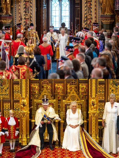 Historical images of the State Opening of Parliament featuring the Black Rod.