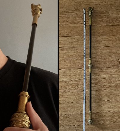 Full length of the 40-inch replica Black Rod displayed next to a ruler.