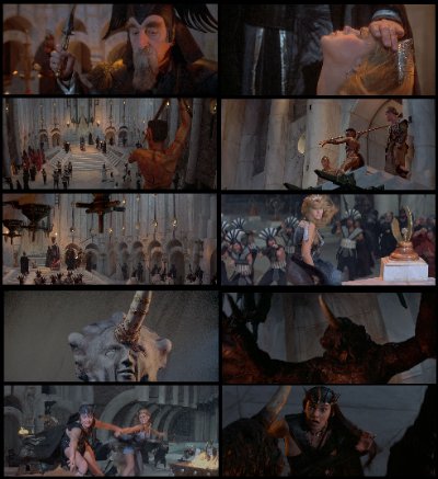 Montage of archival film screencaps depicting the cult ritual scenes from the 1984 movie.