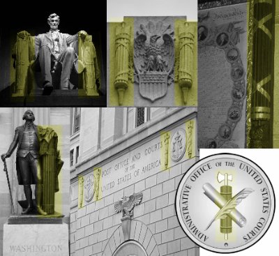 Collage of various U.S. government architectural elements featuring the fasces symbol.