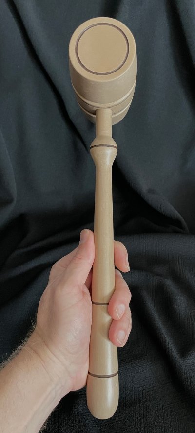 Vertical orientation of the replica House gavel demonstrating the handle taper and precise wood tone.