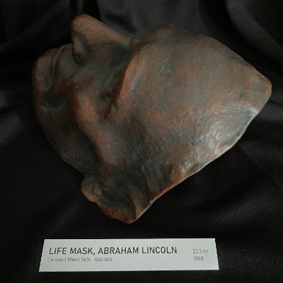 High angle perspective of the left profile and forehead of the Lincoln life mask.
