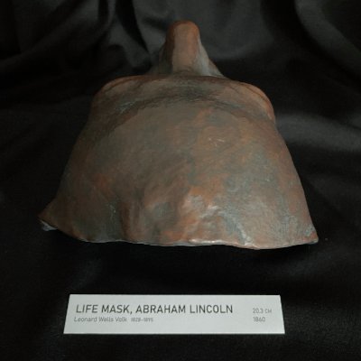 Top-down view showing the depth and cranial structure of the life mask replica.