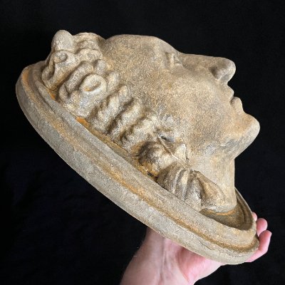 Hand supporting the left lateral profile to show the hair detail.