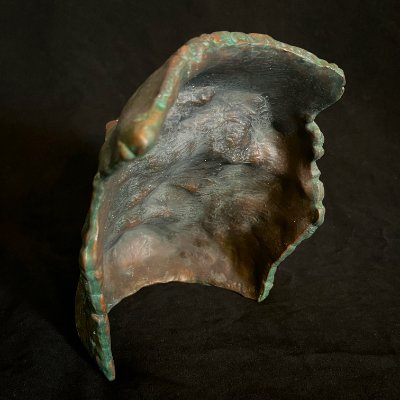 View of the smooth, concave interior surface of the hollow face mask replica.