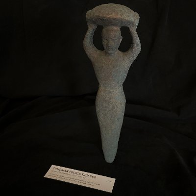 High-angle view of the freestanding Sumerian foundation peg replica.