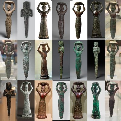 Collage of authentic ancient Sumerian foundation pegs from museum collections.