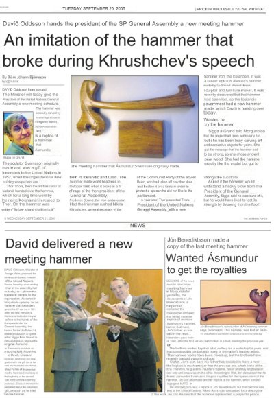 Digital clipping of an article describing the breaking of the UN gavel during a 1960 speech.