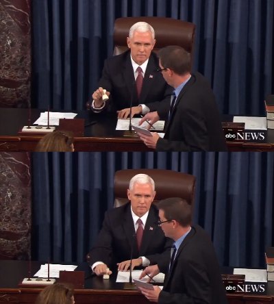 Vice President Pence, as president of the Senate, presiding over a U.S. Senate session with the ivory gavel.