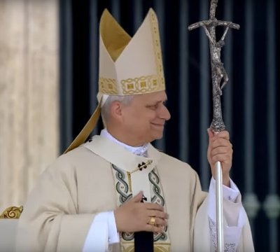 Pope Leo holds the iconic crucifix during a liturgical service.