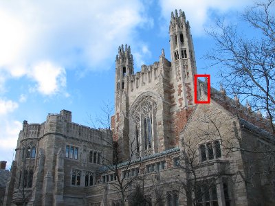 Yale Sterling Law Library, showing the owl sculpture at its peak